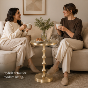 Modern <b>Gold</b> Metal Round <b>Side</b> <b>Table</b> with Sculpted Pedestal Base, Accent End <b>Table</b> for Living Room, Bedroom & Home, office Decor - Product Image 4