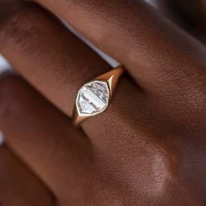 Women's Hexagon Diamond Engagement Ring 14k solid Gold Baguette Cut Bezel Setting Classic Style Fine Jewelry - Product Image 6