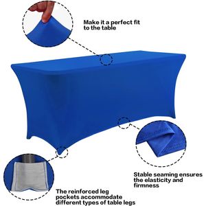 Confezione da 2 Copritavolo Elasticizzati Blu Royal da 6 Piedi, Lavabili, Rettangolari, per Eventi - Product Image 1