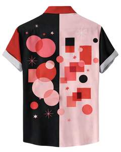 Chemise à manches courtes boutonnée à imprimé géométrique rouge et noir, style streetwear décontracté, été, homme, fabricant OEM, fourniture en gros personnalisée - Product Image 2