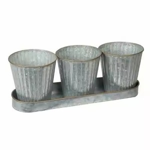Rustic Antique Vintage Galvanized Zinc Metal Square Tapered Planter <b>Box</b> with Ring Pull Handles Traditional <b>Garden</b> Floor Flower - Product Image 2