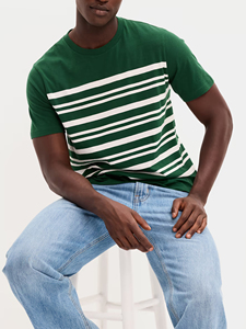 Camiseta a Rayas Casual de Moda, 100% Algodón, Camiseta con Estampado de Rayas Personalizado, Fabricante OEM, Rayas Verdes y Blancas Premium - Product Image 2