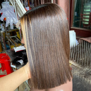 Vietnamese Virgin Hair Bob <b>Wigs</b> Brown Straight Lace <b>Front</b> <b>Wigs</b> With Raw Hair Average Size Human Hair <b>Wig</b> - Product Image 3