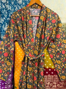 Handmade Cotton Floral Kimono <b>Robe</b>, Oversized Kaftan Dress Sustainable Lounge Wear - Product Image 3