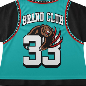 Brand Club Men's Short Sleeve Basketball Jersey Teal <b>Black</b> Contrast Trim Printed Bear Logo 33 Sporty Regular Fit - Product Image 5