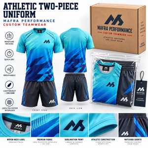 Ensemble de sport d'été respirant en polyester bleu à motif géométrique, maillot à manches courtes, uniforme d'entraînement, tenue athlétique - Product Image 5