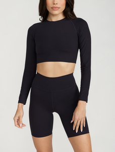 Top Corto de Manga Larga para Mujer, Ajustado, Casual, de Secado Rápido, en Nailon y Elastano, para Yoga, Fitness, Gimnasio y Entrenamiento - Product Image 4