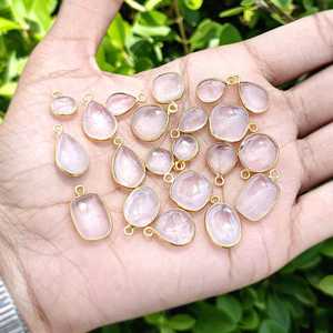 Connecteur de breloque cabochon ovale naturel en laiton massif plaqué or, composants de bijoux de tailles variées - Product Image 3
