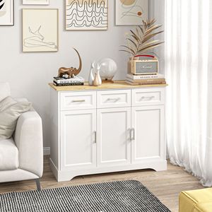 Credenza Moderna Bianca per Cucina, Mobile Buffet con Isola in Acciaio Inox per Sala da Pranzo e Soggiorno, Ideale per Villa o Casa di Campagna - Product Image 2