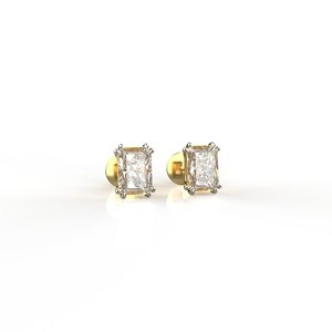 Emerald Cut Diamond Stud <b>Earrings</b> Yellow Gold Claw Setting Women's Classic <b>Fine</b> Jewelry - Product Image 1