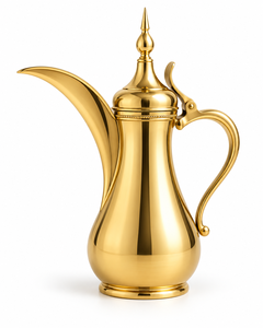 Dallah en métal de style moyen-oriental avec finition dorée et design orné pour la préparation du thé - Product Image 1