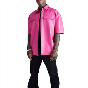 Chemise décontractée pour homme en similicuir, coupe moderne ample, boutonnée sur le devant, manches longues, personnalisable avec logo ODM, haut en cuir souple - Product Image 2
