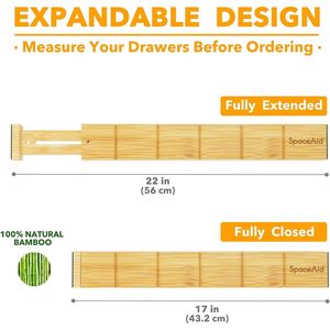 Adjustable Bamboo Drawer Organizers with Expandable Inserts and <b>Labels</b> for Home or Office <b>Kitchen</b> Organization - Product Image 5