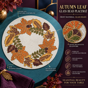 Napperon en perles de verre motif feuilles d'automne, couleurs saisonnières |   Napperon de table décoratif moderne, résistant à la chaleur et écologique pour les repas d'automne - Product Image 5