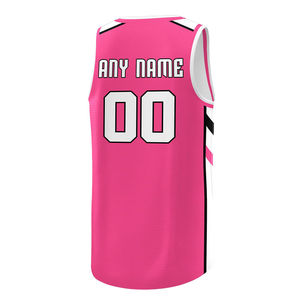 Maillot de basket-ball personnalisé rose et blanc unisexe, col en V, sans manches, évacuation de l'humidité, impression sublimée, nom de l'équipe, adulte, toutes saisons - Product Image 4