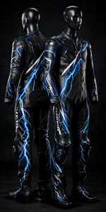 Traje de Motociclismo de Cuero Negro para Hombre, Mono de Una Pieza con Diseño de Rayos Azules - Product Image 6
