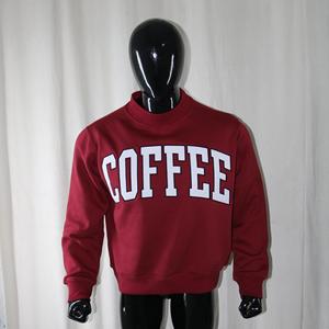 COFFEE BROWN <b>Mock</b> <b>Neck</b> Sweatshirt 100% Cotton WHITE Applique Embroidery wide <b>neck</b> Sweatshirt Finer Threads - Product Image 2