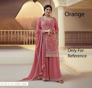 Ensemble 3 pièces brodé indien PinkCityBlocks – Tenue ethnique traditionnelle pakistanaise de créateur en tissu Georgette prêt-à-porter, infroissable - Product Image 1