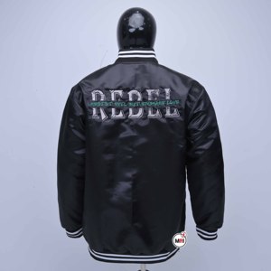 Blouson Bomber Noir en Satin pour Homme, Respirant, Broderie Lettres, Col Rabattu de Haute Qualité, Style Streetwear Automne - Product Image 2