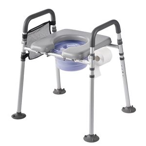Sedia Comoda Portatile 4-in-1 da Comodino Ospedaliero con Capacità di 227 kg, Sedile Imbottito Rimovibile, Braccioli e Sedile WC Rialzato - Product Image 1