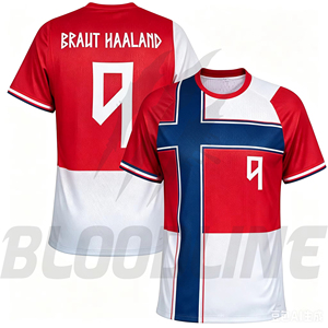 Maillot de football de l'équipe nationale de Norvège BLOODLINE INTERNATIONAL pour hommes, rouge, bleu, blanc, 9 Braut Haaland, impression par sublimation, respirant - Product Image 6