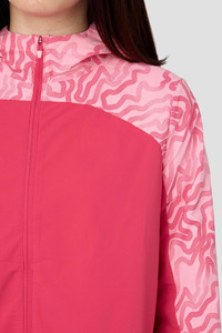 Ensemble veste coupe-vent et short pour femme, rose, imprimé color block, léger, avec fermeture éclair intégrale, à capuche, tenue de sport décontractée - Product Image 3