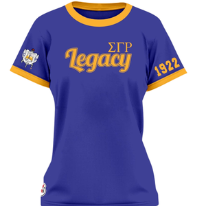 Camiseta Legacy de la Hermandad Sigma Gamma Rho, Azul, para Mujer, con Estampado Gráfico, Manga Corta, Cuello Redondo, Letras Griegas, Estilo Casual, Personalizada - Product Image 1