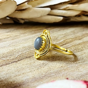 Latest Design Boho Grey <b>Moonstone</b> <b>Rings</b> Tribal Brass <b>Rings</b> for Women 18k Gold Plated Ethnic Shield Jewelry for Wholesale/OEM/ODM - Product Image 3