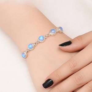 Pulsera de piedra lunar arcoíris hecha a mano, piedra de nacimiento de junio, joyería de plata de ley con gemas, elegante regalo para mujeres - Product Image 5