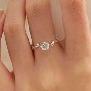 Bague Feuille en Moissanite Ronde 4MM Inspirée des Branches d'Arbre, en Argent 925 Original, Cadeau d'Anniversaire ou de Fête pour Petite Amie - Product Image 4