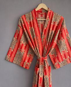 Vestido Kimono con Estampado Floral, Unisex, Algodón Puro, Reversible, Largo, para Otoño e Invierno, Cuello en V, Manga Larga, Estampado Animal - Product Image 5