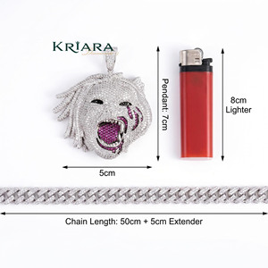 Pendentif Tête de Lion en Argent 925 Plaqué Or 18 carats avec Moissanite Ronde, Breloque Hip-Hop Unisexe, Bijou Thème Animal pour Fête - Product Image 3