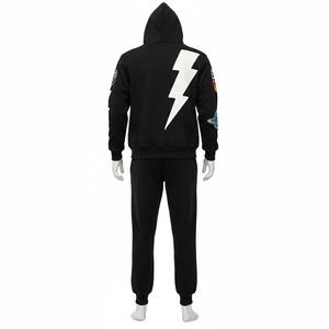 Chándal con Capucha para Hombre, Personalizado con Logotipo, 100% Algodón, Antibacterial, Transpirable, Estampado a Cuadros |   Conjunto de Chaqueta y Pantalones Deportivos con Cordón Ajustable - Product Image 2