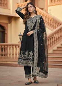 Order Now Fully Stitch & Ready To Wear HEAVY FUAX GEORGETTE <b>Silk</b> <b>Fabric</b> Anarkali Gown With Dupatta Set At Wholesale Price - Product Image 4