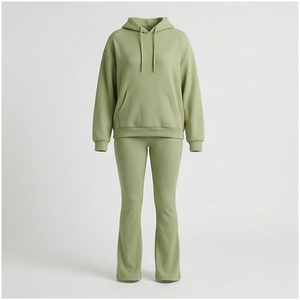 Conjunto de 2 Piezas de Sudadera con Capucha y Pantalones Deportivos de Felpa de Peso Medio 100% Algodón para Mujer, Estilo Vintage, para Otoño e Invierno - Product Image 1