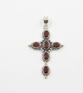 Collier pendentif croix en argent sterling 925 pur avec grenat rouge, plaqué or jaune et or rose, bijoux religieux vintage pour femmes, cadeau - Product Image 1