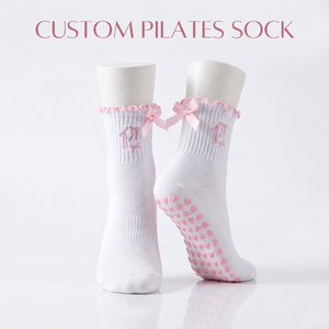 Manufacturer Design High Quality Crew Gym Custom Logo Non-Slip Cute Customised Ruffle With Bow <b>Grip</b> Yoga Pilates Ruffle <b>Socks</b> - Product Image 1