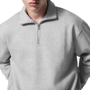 เสื้อสเวตเชิ้ตผู้ชายแบบซิปครึ่งตัว สีเทา รุ่นใหม่จากโรงงาน OEM แขนยาว ผ้าฟลีซ 100% เสื้อพูลโอเวอร์แบบเรียบ มีจำนวนสั่งขั้นต่ำน้อย - Product Image 4