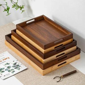 Tabla de servir de palisandro macizo personalizada de fábrica con borde calado de celosía y vetas oscuras, para té y desayuno - Product Image 6