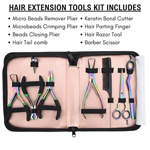 Juego completo de alicates para extensiones de cabello: Alicates de crimpado de microperlas, Alicates de cierre, Cortador de enlaces, Peine de cola, Tijeras de precisión para barbería - Product Image 2