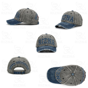 Casquette de baseball en denim sergé RIZNA, 6 panneaux, réglable, unisexe, décontractée, vintage, délavée, logo brodé 3D sur le panneau avant, bleu, coton, métal - Product Image 6