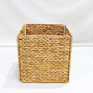 Eco Friendly Water Hyacinth <b>Cube</b> Storage <b>Basket</b> Organizer Bin Cutout Handles - Product Image 5