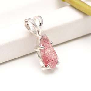 Colgante de Cuarzo Rosa Natural en Forma de Cometa, Plata de Ley 925, Minimalista, Hecho a Mano, Piedra Preciosa Rosa, Regalo de Joyería para Niños - Product Image 4