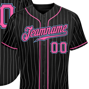 Maillot de baseball rayé noir et blanc rose et bleu clair pour homme, boutonné, uniforme d'équipe, respirant, léger, sportif - Product Image 2