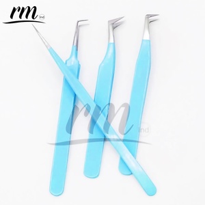 แหนบต่อขนตาปลายแหลมเคลือบสีฟ้าอ่อน ยี่ห้อ RMI ผลิตจากสแตนเลสสตีลญี่ปุ่น ด้ามจับแบบไดมอนด์กริป ปลายสีเงิน ทนทาน - Product Image 5