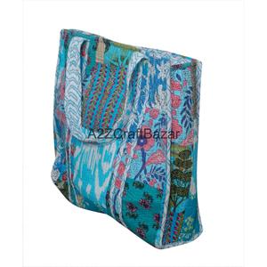 Bolso Tote Acolchado de Algodón Orgánico Ecológico para Mujer, con Estampado Floral Hecho a Mano, Estilo Bohemio, con Cierre de Cremallera, para Compras - Product Image 1