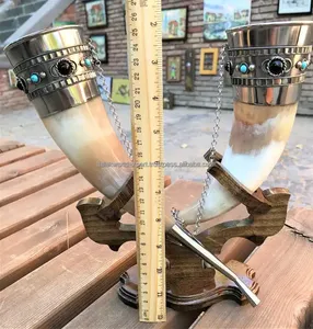 Top indien qualité naturel fabricant Animal Design Antique sculpté buffle Viking corne à boire Falak exportation mondiale - Product Image 4