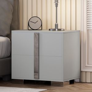 Mesita de Noche Moderna y Elegante de Madera con Tiradores Metálicos Espejados, Mesa Auxiliar con Patas Metálicas para Sofá, Cajones y Mesita de Noche - Product Image 1