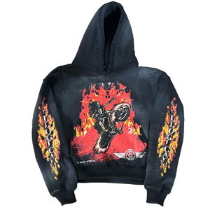 Sudadera con Capucha Vintage de Corte Regular, Algodón Grueso, Forro Polar, Bolsillos, Ecológica, Transpirable, Estilo Urbano Desgastado - Product Image 1