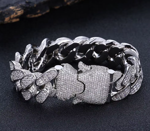 925 <b>Silver</b> Plated Cuban Link <b>Bracelet</b> Moissanite Inlay Chain <b>Bangle</b> Hip Hop Jewelry for Men Women - Product Image 2
